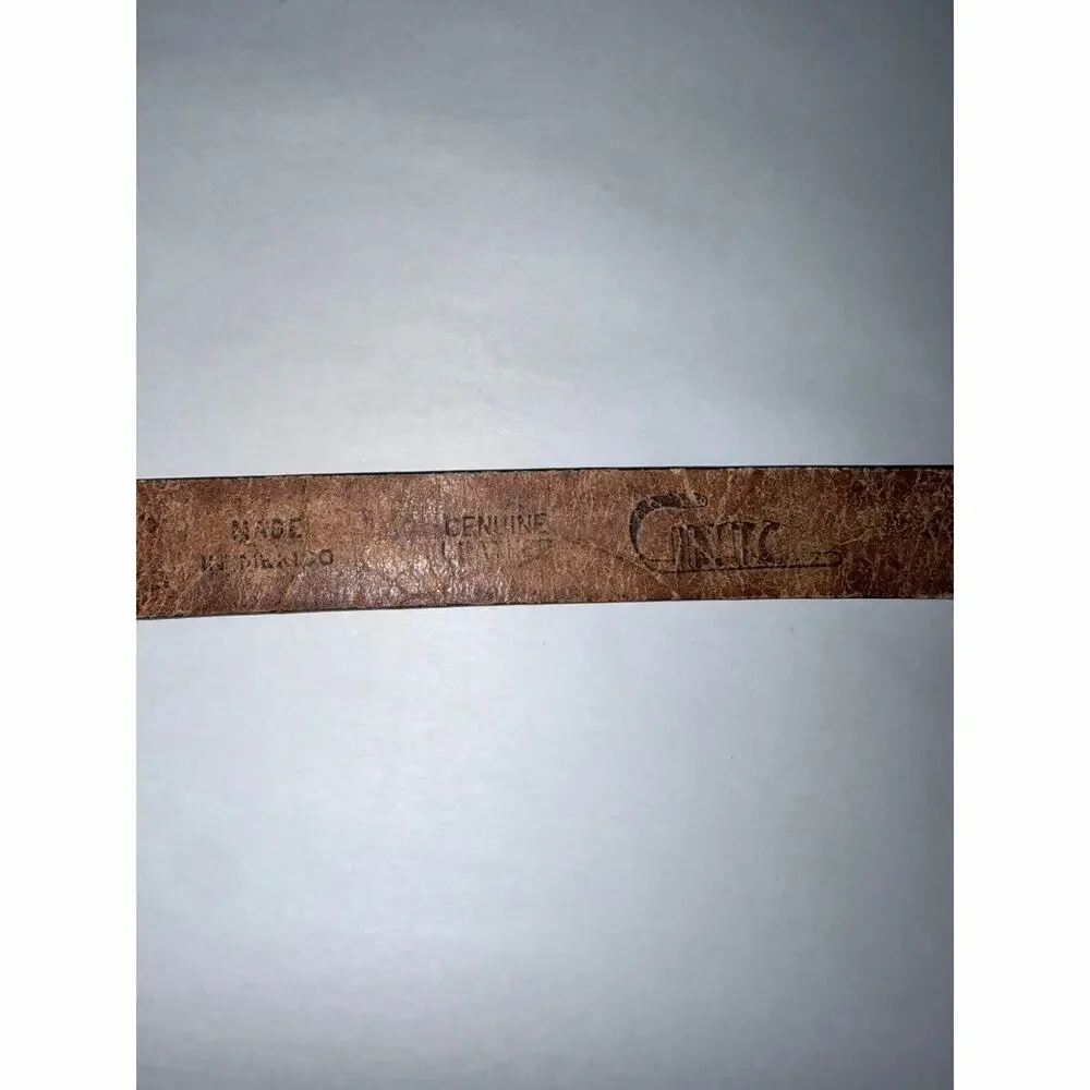 Brown distressed leather belt made in Mexico mens 38 staple rustic
